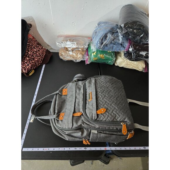 BabbleRoo Gray Diaper Bag Backpack Changing Pad Stroller Straps Pacifier Case - Picture 9 of 11